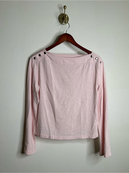 Nation LA 100% Cotton Rochelle Boat-Neck Sweater in Light Pink Silver Button