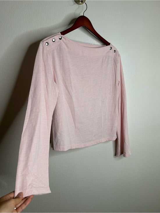 Nation LA 100% Cotton Rochelle Boat-Neck Sweater in Light Pink Silver Button