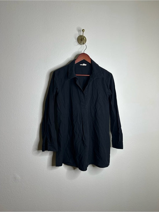 Eileen Fisher 100% Organic Cotton Popover Long Sleeve Tunic Long Sleeve Blouse