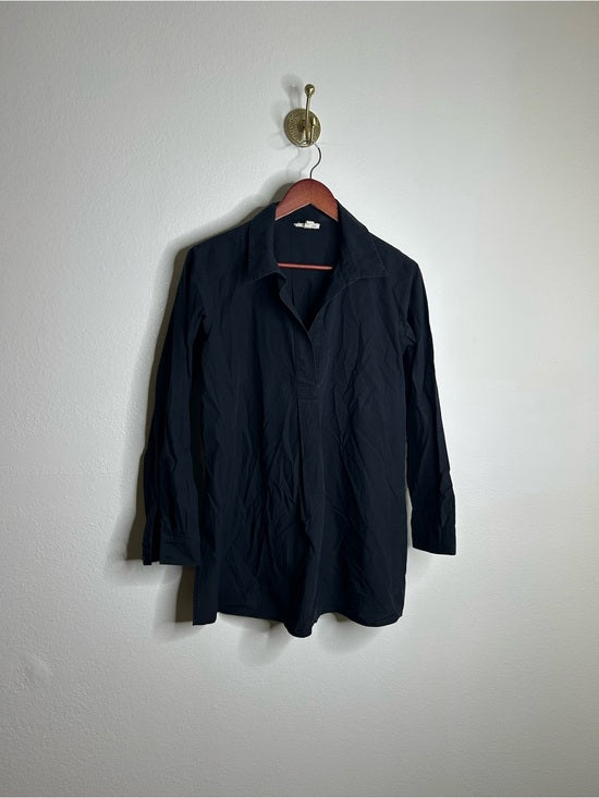 Eileen Fisher 100% Organic Cotton Popover Long Sleeve Tunic Long Sleeve Blouse