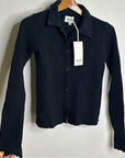 MATE The Label 100% Organic Cotton Waffle Button Down Cardigan Black