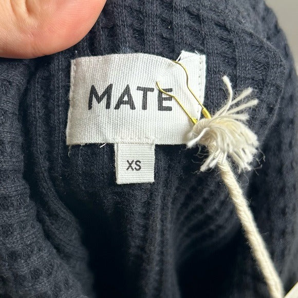 MATE The Label 100% Organic Cotton Waffle Button Down Cardigan Black
