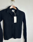 MATE The Label 100% Organic Cotton Waffle Button Down Cardigan Black