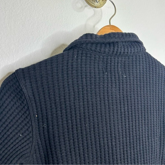 MATE The Label 100% Organic Cotton Waffle Button Down Cardigan Black