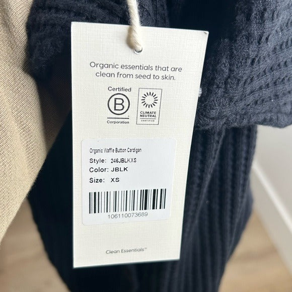 MATE The Label 100% Organic Cotton Waffle Button Down Cardigan Black