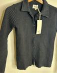 MATE The Label 100% Organic Cotton Waffle Button Down Cardigan Black