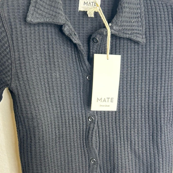 MATE The Label 100% Organic Cotton Waffle Button Down Cardigan Black