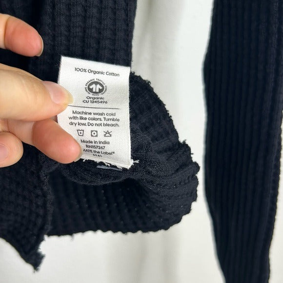 MATE The Label 100% Organic Cotton Waffle Button Down Cardigan Black