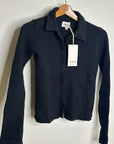 MATE The Label 100% Organic Cotton Waffle Button Down Cardigan Black
