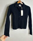 MATE The Label 100% Organic Cotton Waffle Button Down Cardigan Black