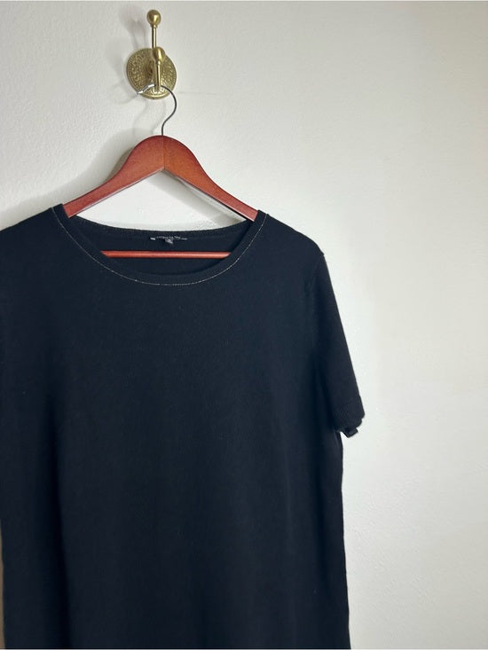 Lafayette 148 100% Cashmere Black Short Sleeve Knit Top Beaded Neckline