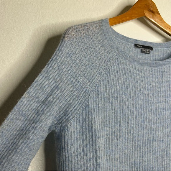 VINCE 100% Cashmere Baby Blue Ribbed Pullover Sweater