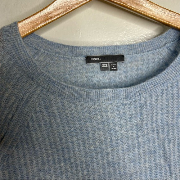 VINCE 100% Cashmere Baby Blue Ribbed Pullover Sweater