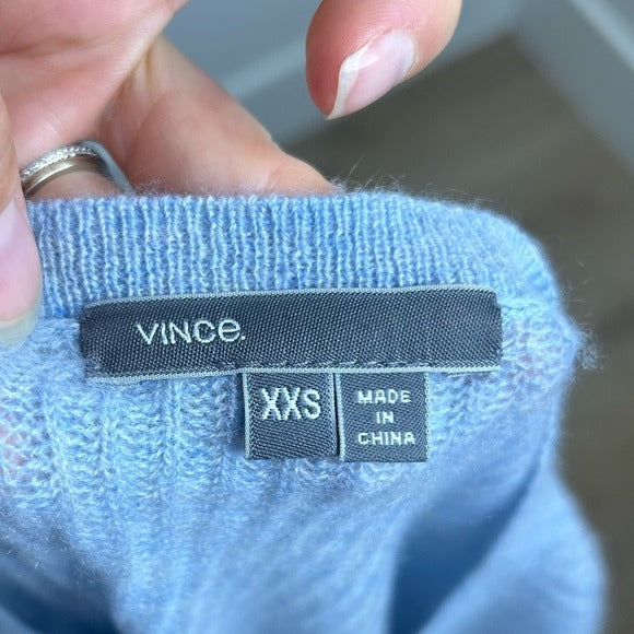 VINCE 100% Cashmere Baby Blue Ribbed Pullover Sweater