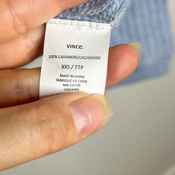VINCE 100% Cashmere Baby Blue Ribbed Pullover Sweater