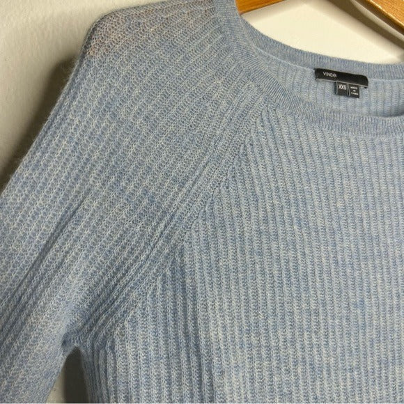 VINCE 100% Cashmere Baby Blue Ribbed Pullover Sweater