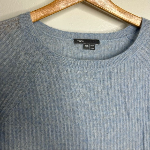 VINCE 100% Cashmere Baby Blue Ribbed Pullover Sweater