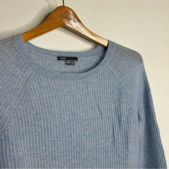VINCE 100% Cashmere Baby Blue Ribbed Pullover Sweater