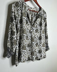 Natalie Martin 100% Silk Neutral Floral Long Sleeve Relaxed Fit Blouse