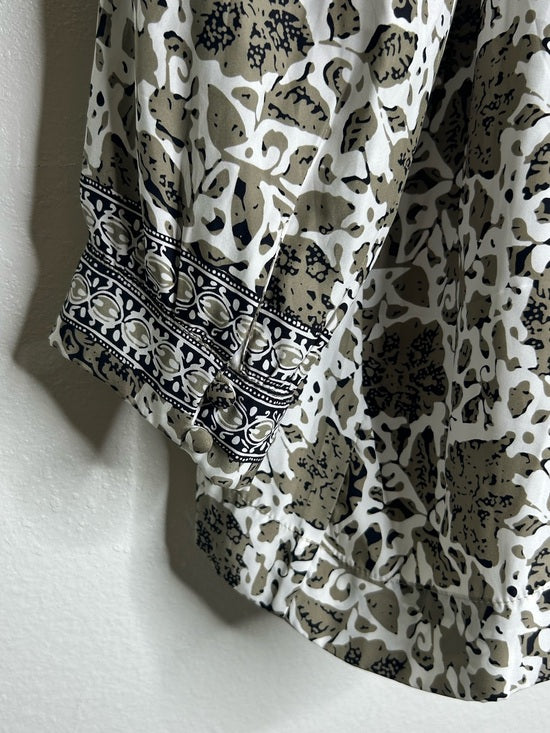Natalie Martin 100% Silk Neutral Floral Long Sleeve Relaxed Fit Blouse