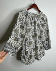 Natalie Martin 100% Silk Neutral Floral Long Sleeve Relaxed Fit Blouse