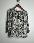 Natalie Martin 100% Silk Neutral Floral Long Sleeve Relaxed Fit Blouse