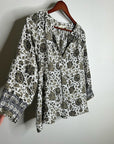 Natalie Martin 100% Silk Neutral Floral Long Sleeve Relaxed Fit Blouse