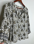 Natalie Martin 100% Silk Neutral Floral Long Sleeve Relaxed Fit Blouse