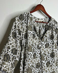 Natalie Martin 100% Silk Neutral Floral Long Sleeve Relaxed Fit Blouse