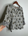 Natalie Martin 100% Silk Neutral Floral Long Sleeve Relaxed Fit Blouse