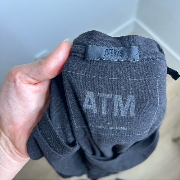 ATM 100% Cotton Black Scoop Neck Short Sleeve T - Shirt Top