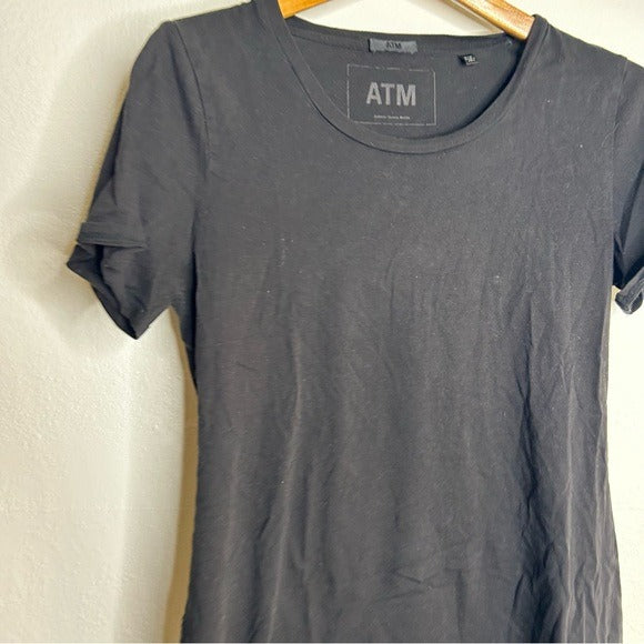 ATM 100% Cotton Black Scoop Neck Short Sleeve T - Shirt Top