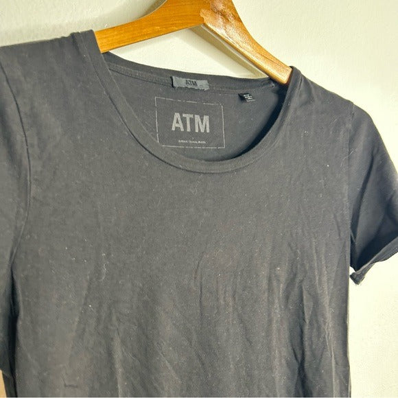 ATM 100% Cotton Black Scoop Neck Short Sleeve T - Shirt Top