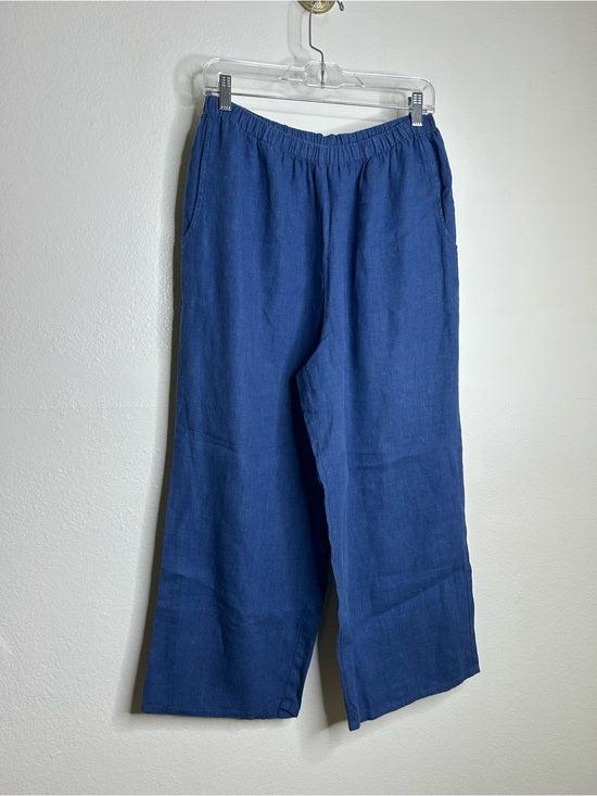 Flax FLAX 100% Linen Blue Cropped Wide Leg Pull on Pant - Linen