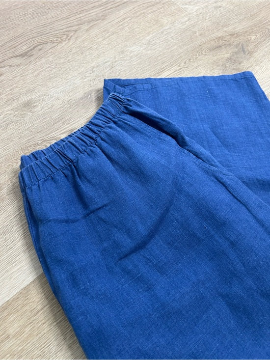 FLAX 100% Linen Blue Cropped Wide Leg Pull on Pant