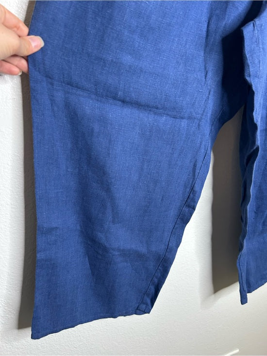 FLAX 100% Linen Blue Cropped Wide Leg Pull on Pant