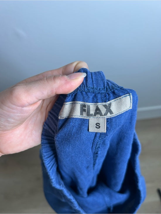FLAX 100% Linen Blue Cropped Wide Leg Pull on Pant