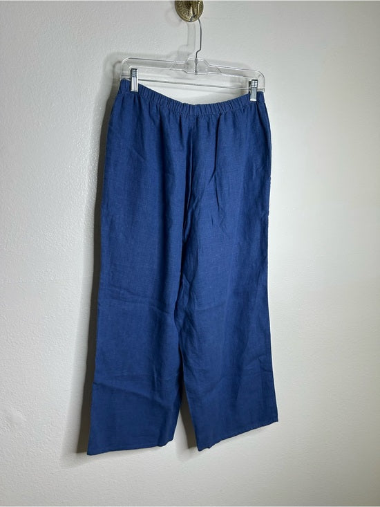 Flax FLAX 100% Linen Blue Cropped Wide Leg Pull on Pant - Linen