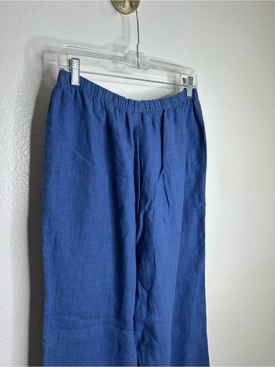 Flax FLAX 100% Linen Blue Cropped Wide Leg Pull on Pant - Linen