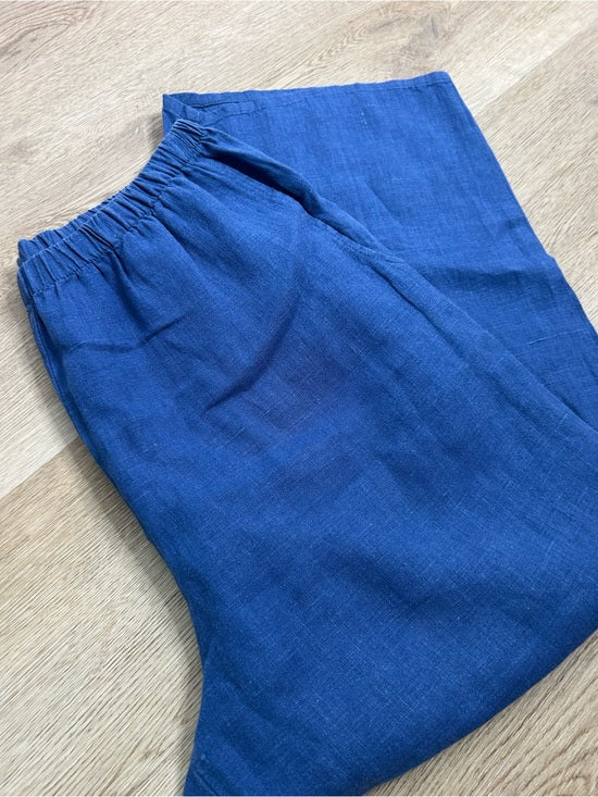 Flax FLAX 100% Linen Blue Cropped Wide Leg Pull on Pant - Linen