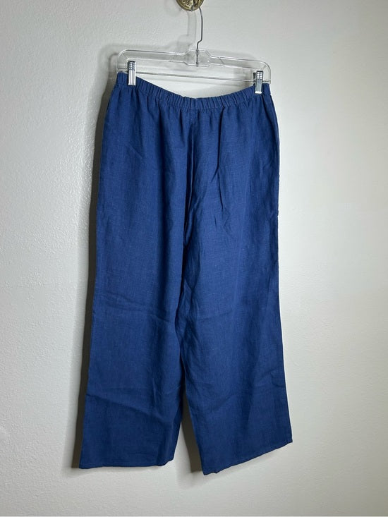 Flax FLAX 100% Linen Blue Cropped Wide Leg Pull on Pant - Linen