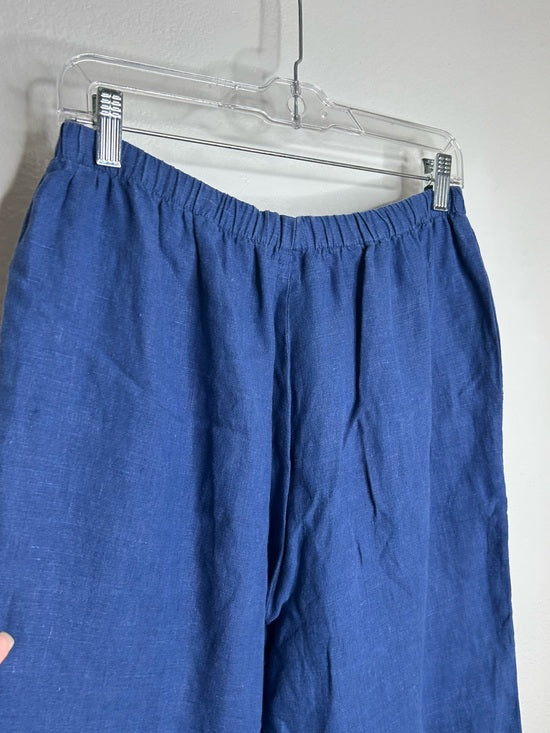 Flax FLAX 100% Linen Blue Cropped Wide Leg Pull on Pant - Linen
