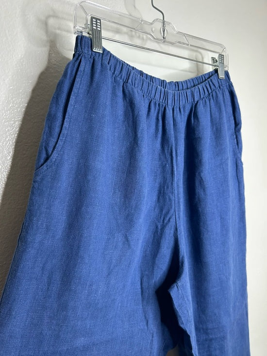 FLAX 100% Linen Blue Cropped Wide Leg Pull on Pant
