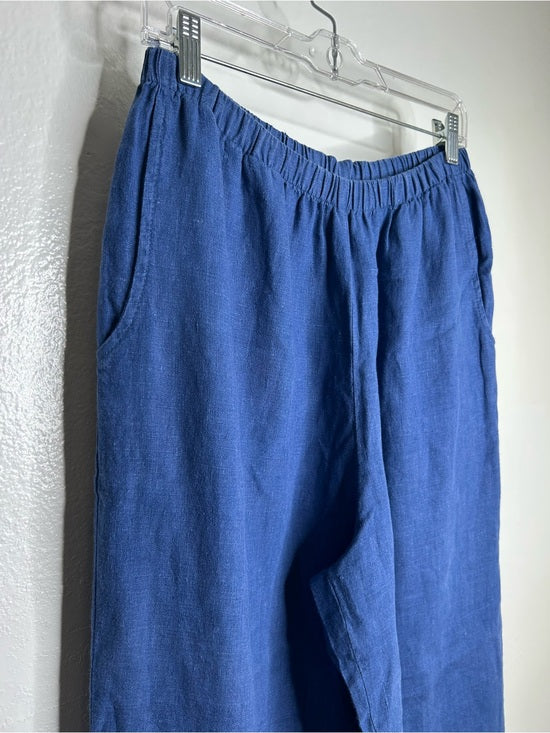 FLAX 100% Linen Blue Cropped Wide Leg Pull on Pant