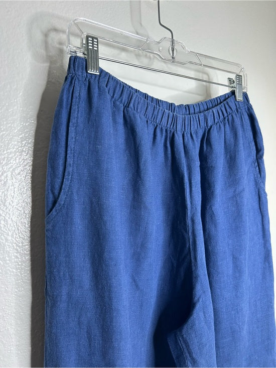 FLAX 100% Linen Blue Cropped Wide Leg Pull on Pant