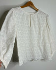 Velvet by Graham & Spencer 100% Cotton Floral Embrodiered Peasant Blouse Cream