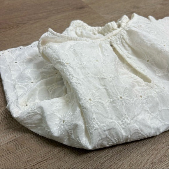 Velvet by Graham &amp; Spencer 100% Cotton Floral Embrodiered Peasant Blouse Cream