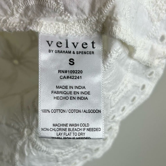Velvet by Graham &amp; Spencer 100% Cotton Floral Embrodiered Peasant Blouse Cream