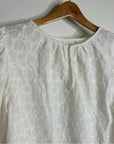 Velvet by Graham & Spencer 100% Cotton Floral Embrodiered Peasant Blouse Cream