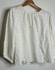 Velvet by Graham & Spencer 100% Cotton Floral Embrodiered Peasant Blouse Cream